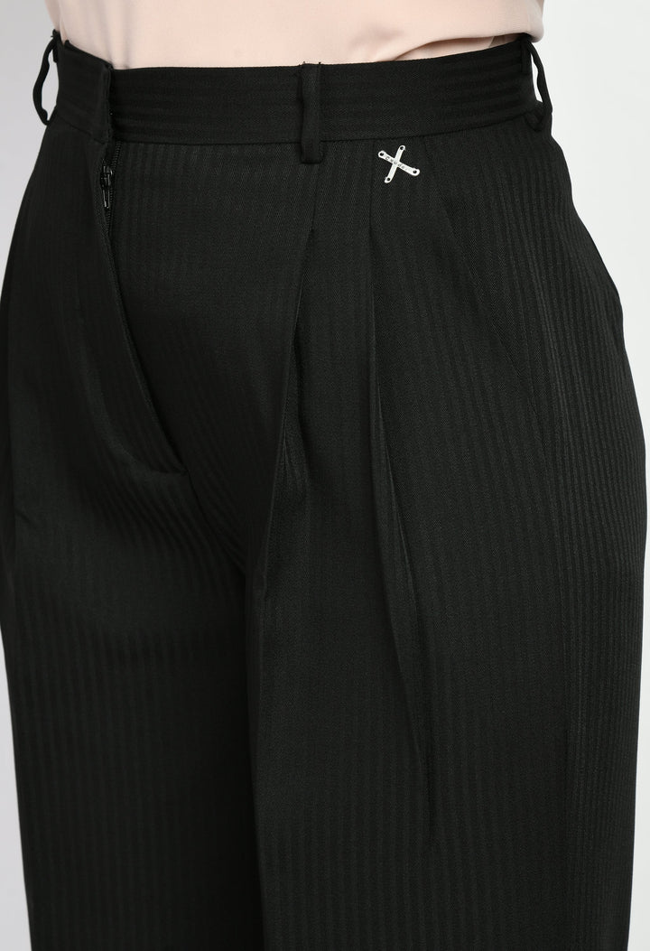 Black-Cotton-Blend-Prowess-Striped-Wide-Leg-Trouser