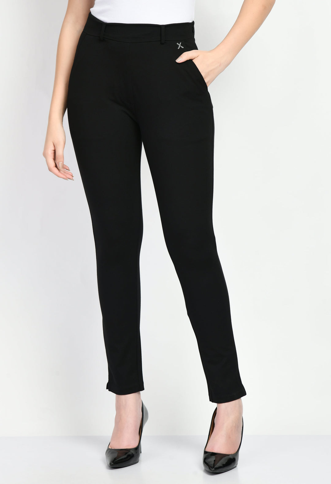 Black-Cotton-Blend-Respect-Solid-Stretch-Slim-Trouser