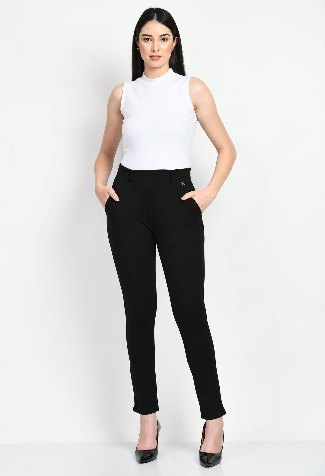 Black-Cotton-Blend-Respect-Solid-Stretch-Slim-Trouser