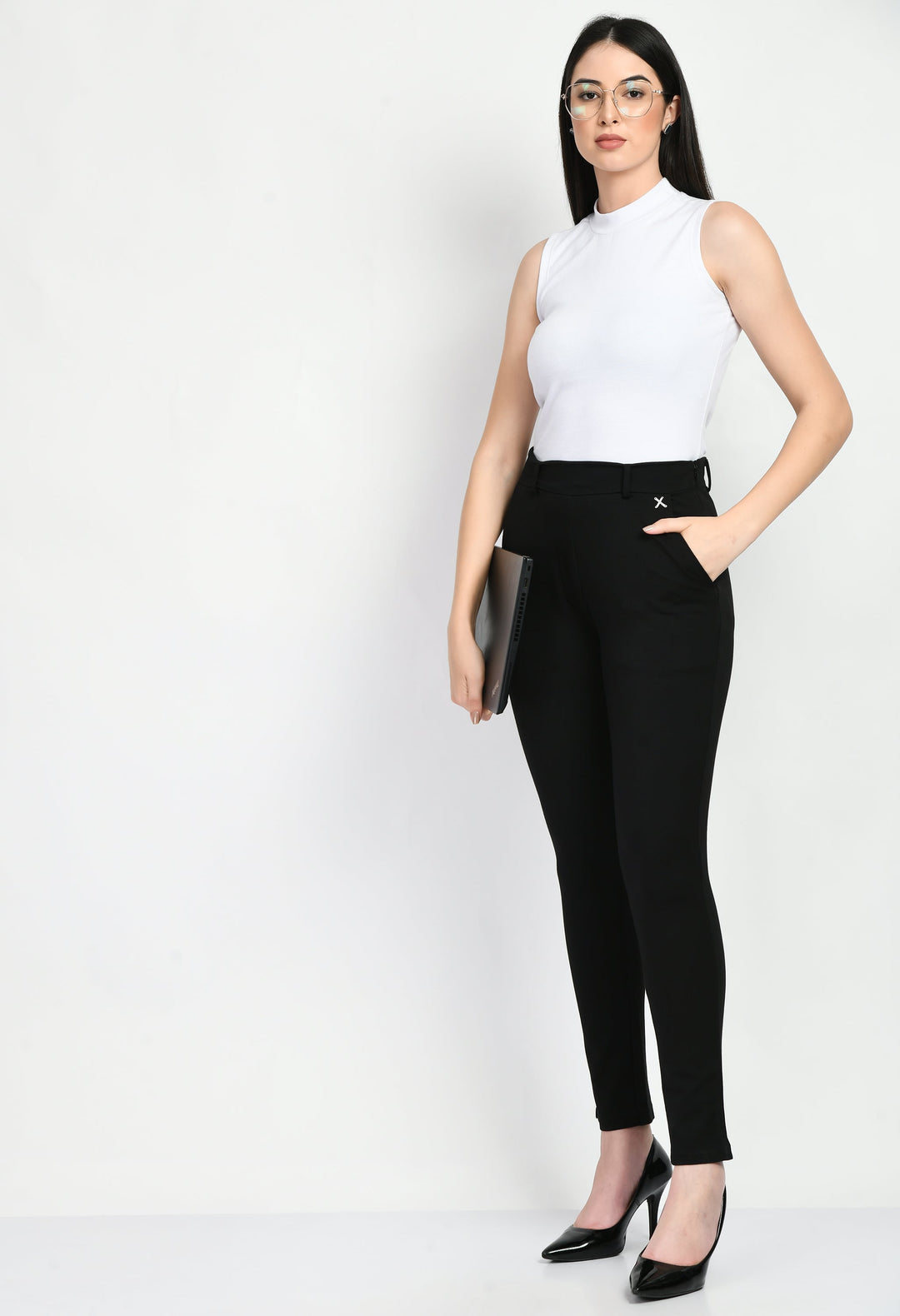 Black-Cotton-Blend-Respect-Solid-Stretch-Slim-Trouser