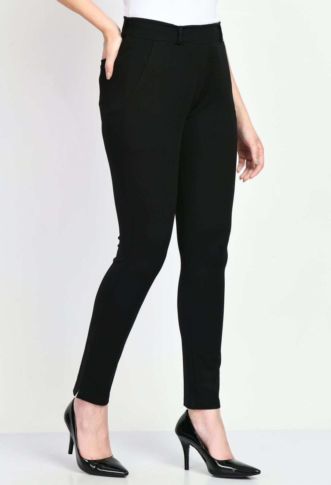 Black-Cotton-Blend-Respect-Solid-Stretch-Slim-Trouser