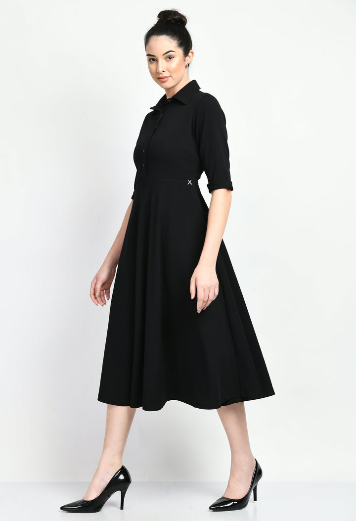 Black-Cotton-Blend-Serenity-Fit-And-Flared-Shirtmidi-Dress