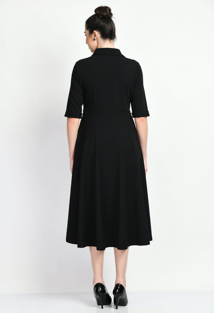 Black-Cotton-Blend-Serenity-Fit-And-Flared-Shirtmidi-Dress