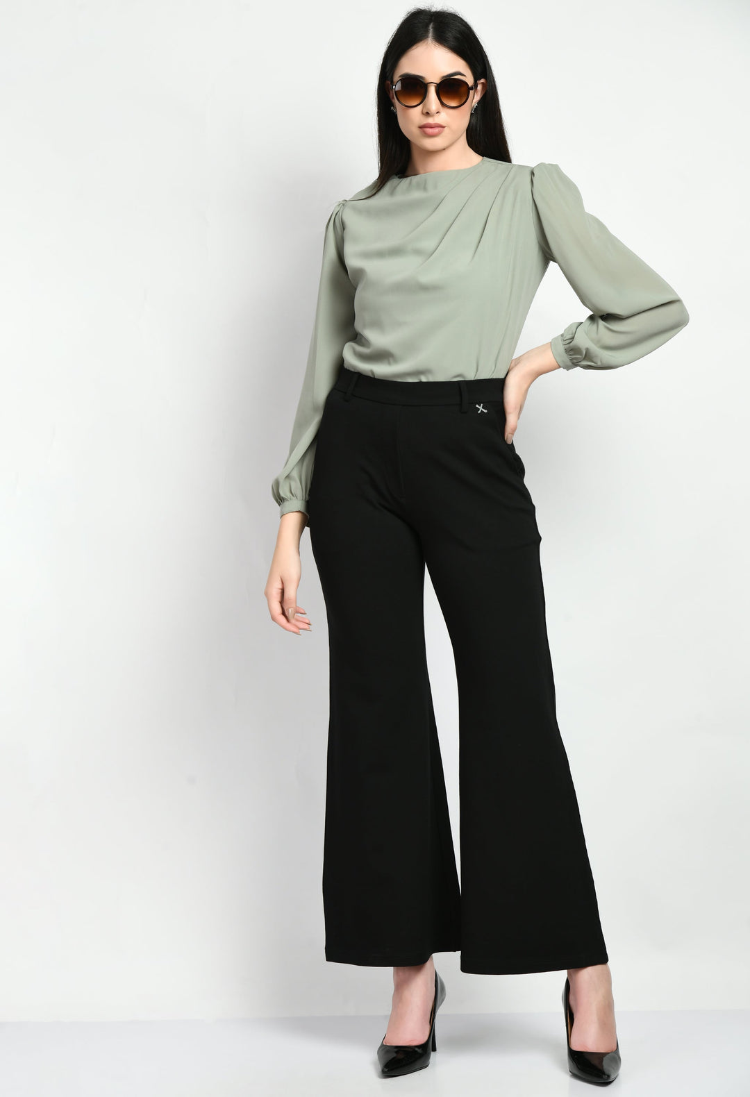 Black-Cotton-Blend-Solid-Stretch-Bootcut-Trouser