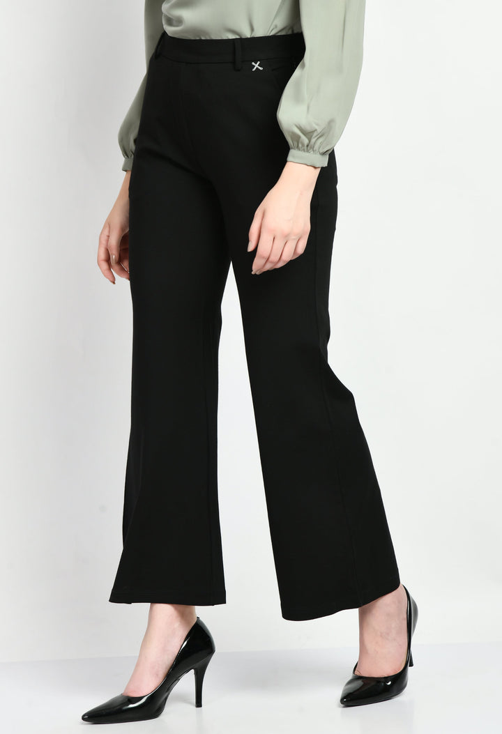 Black-Cotton-Blend-Solid-Stretch-Bootcut-Trouser