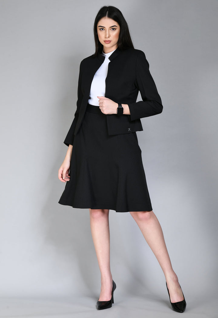 Black-Cotton-Blend-Striped-Mandarin-Collar-Short-Blazer