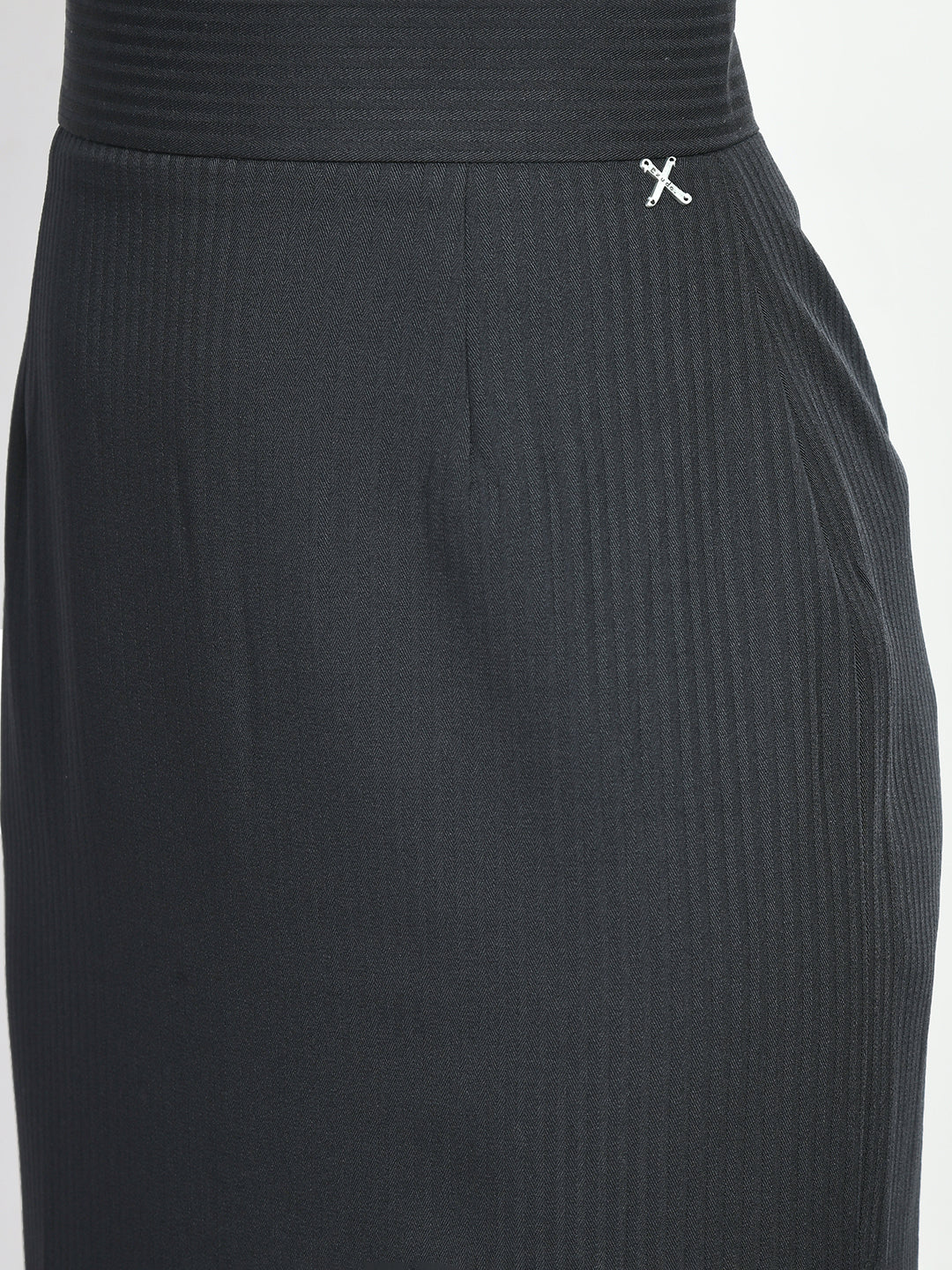 Black-Cotton-Blend-Striped-Pencil-Skirt