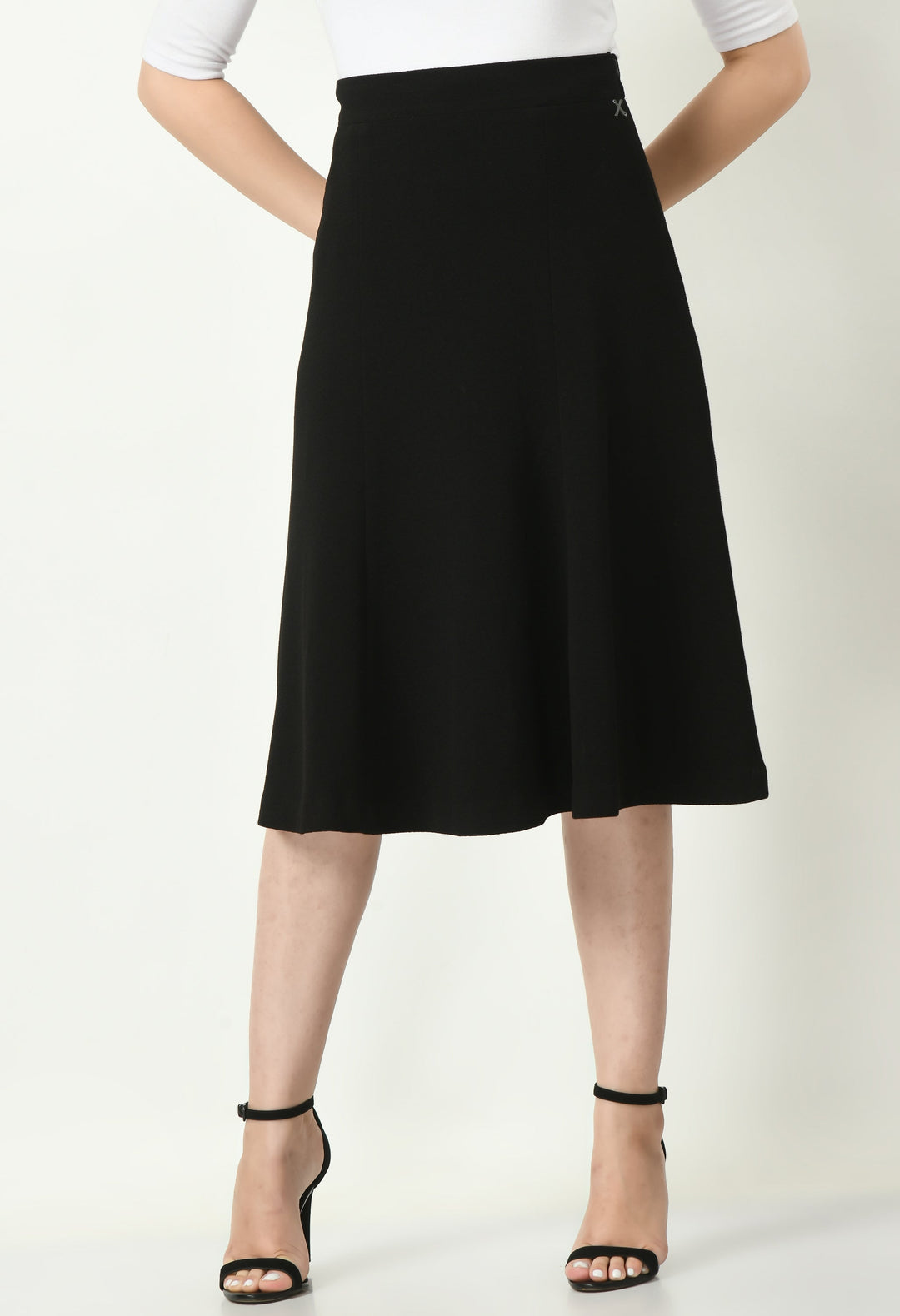 Black-Cotton-Blend-Victory-A-Line-Midi-Skirt