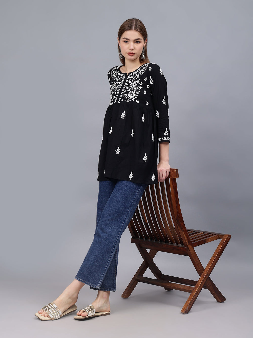 Black-Cotton-Chikankari-A-Line-Shaped-Top