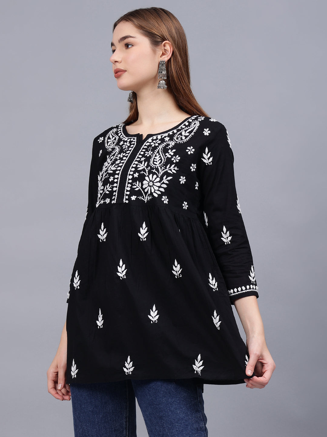 Black-Cotton-Chikankari-A-Line-Shaped-Top