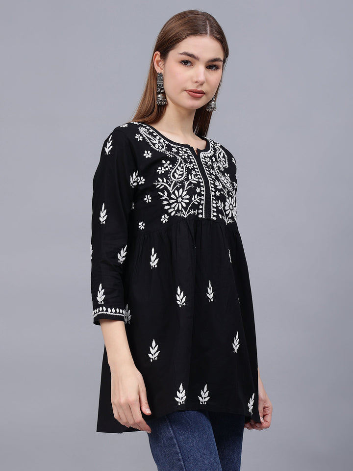 Black-Cotton-Chikankari-A-Line-Shaped-Top