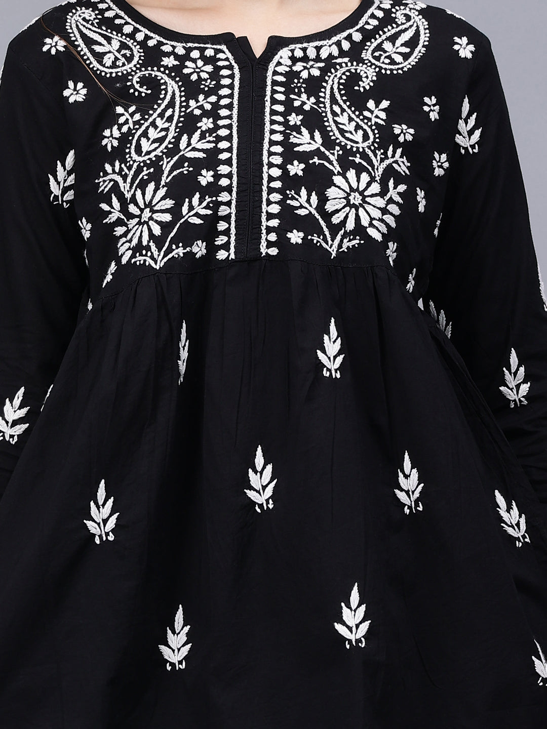 Black-Cotton-Chikankari-A-Line-Shaped-Top