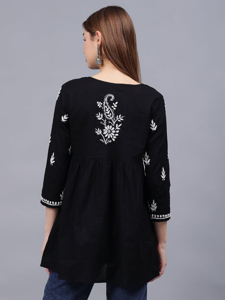 Black-Cotton-Chikankari-A-Line-Shaped-Top