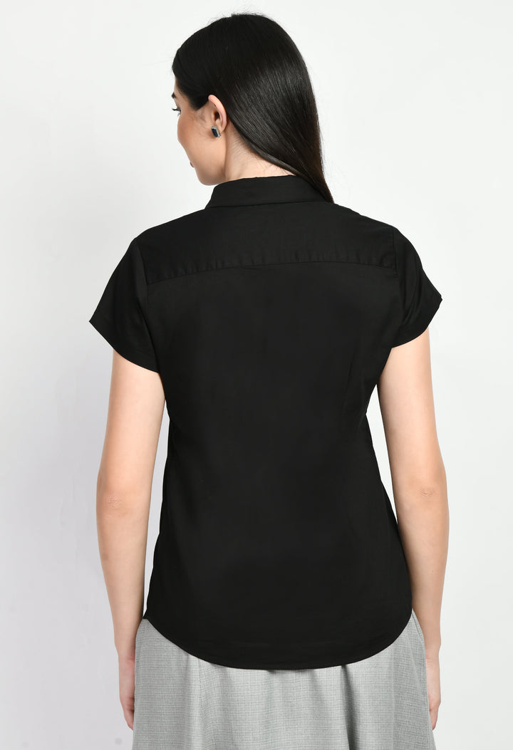 Black-Cotton-Creativity-Cap-Sleeves-Shirt