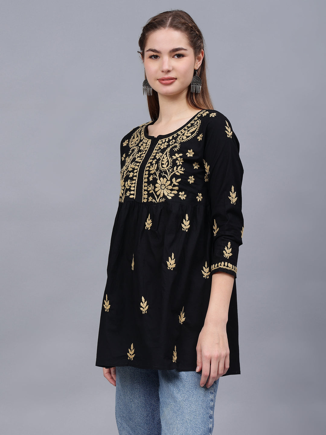 Black-Cotton-Embroidered-Chikankari-A-Line-Shape-Top