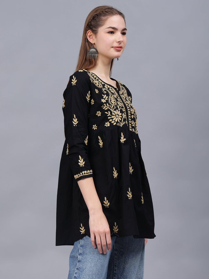 Black-Cotton-Embroidered-Chikankari-A-Line-Shape-Top