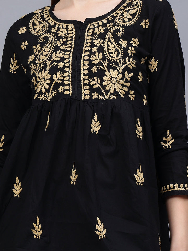 Black-Cotton-Embroidered-Chikankari-A-Line-Shape-Top