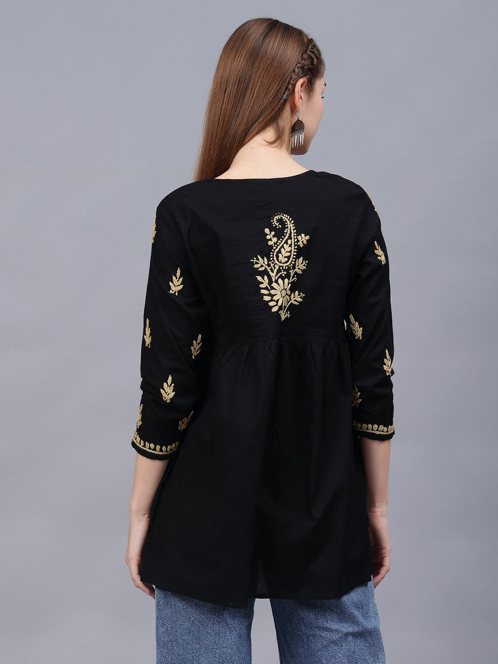 Black-Cotton-Embroidered-Chikankari-A-Line-Shape-Top