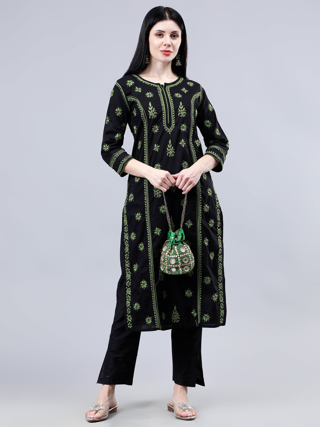 Black-Cotton-Embroidered-Chikankari-Kurta