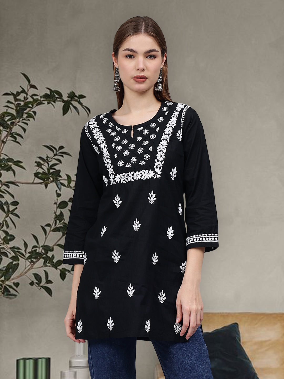 Black-Cotton-Embroidered-Chikankari-Tunic