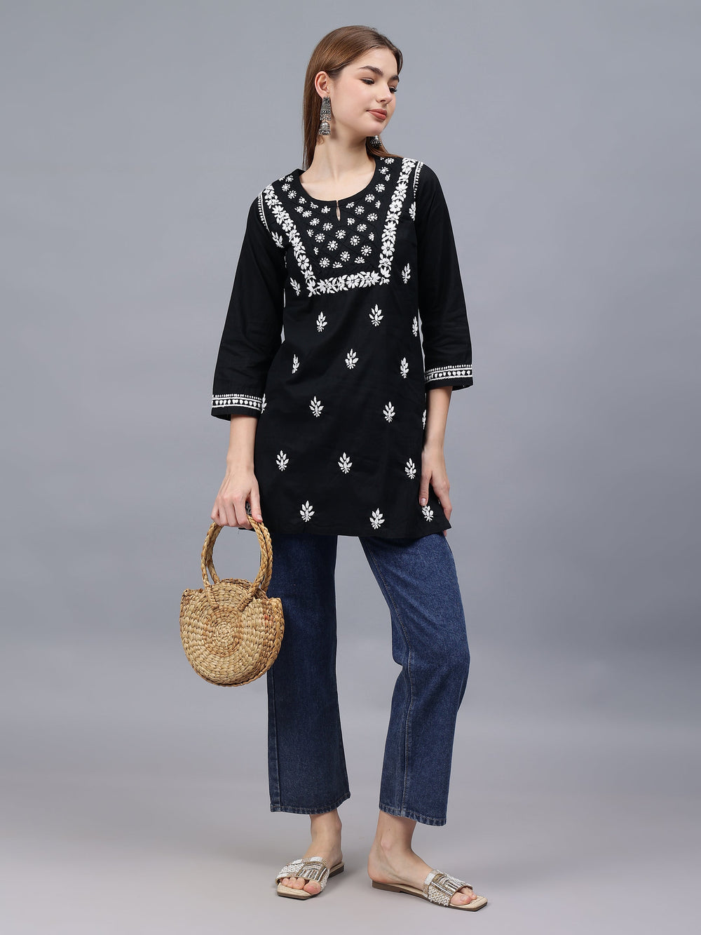 Black-Cotton-Embroidered-Chikankari-Tunic