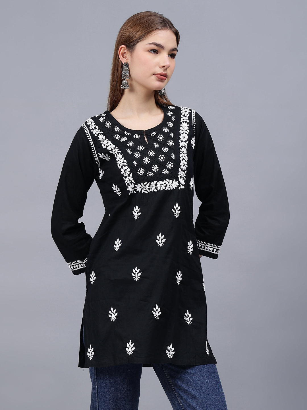 Black-Cotton-Embroidered-Chikankari-Tunic