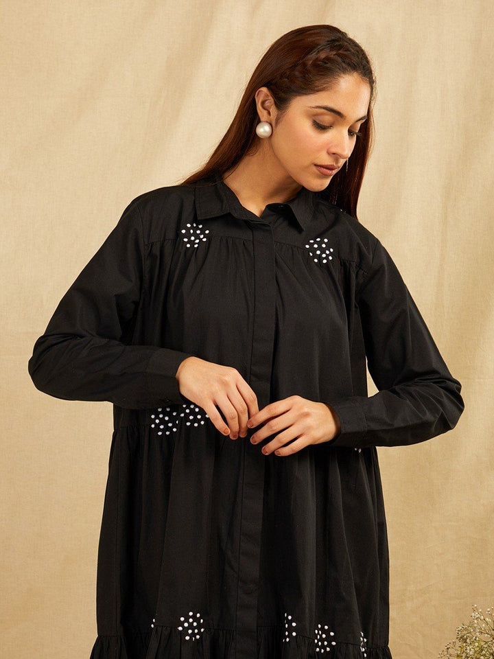 Black-Cotton-Embroidered-Shirt-With-Gathers