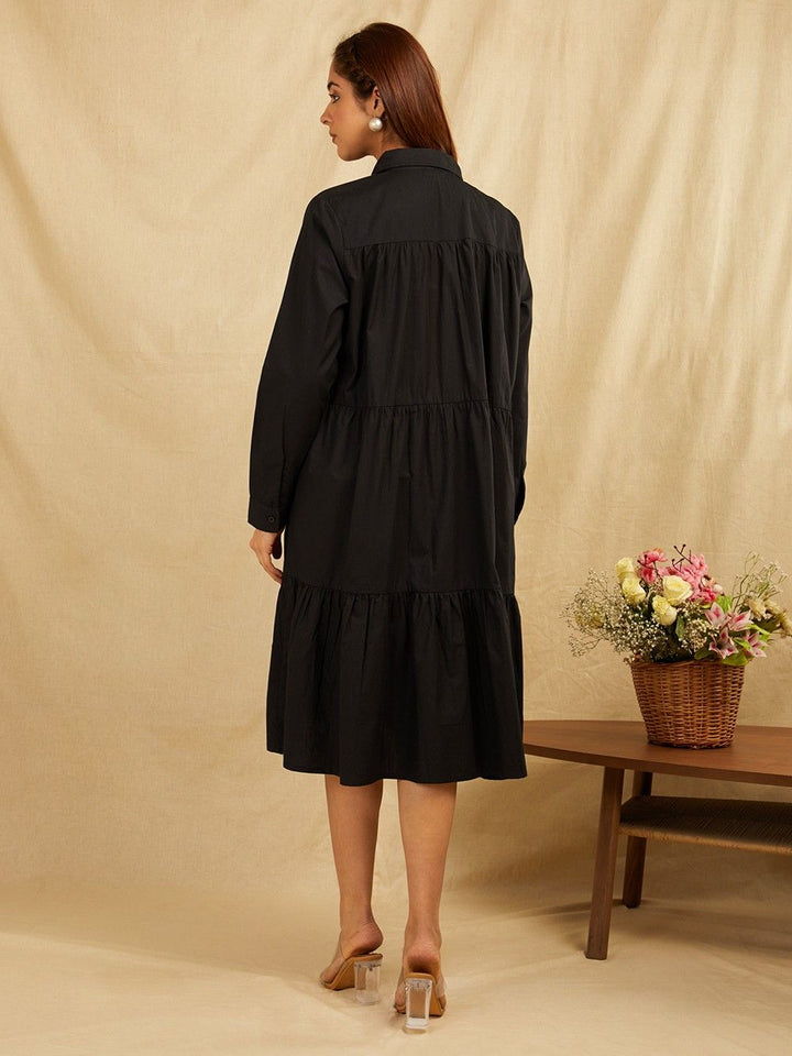 Black-Cotton-Embroidered-Shirt-With-Gathers