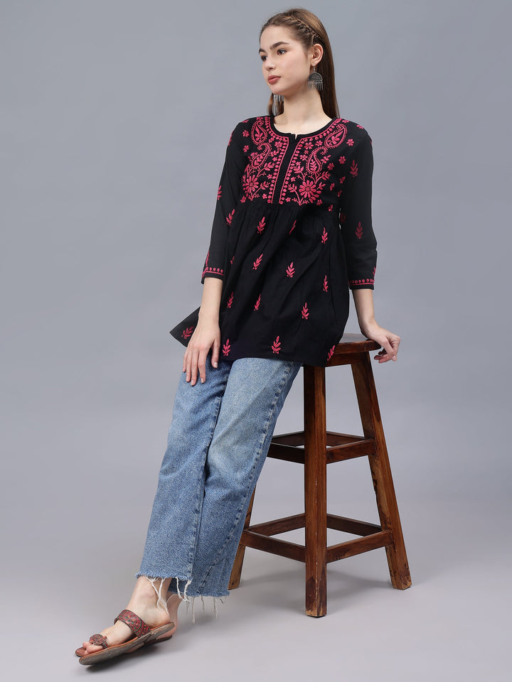 Black-Cotton-Embroidery-Chikankari-A-Line-Top