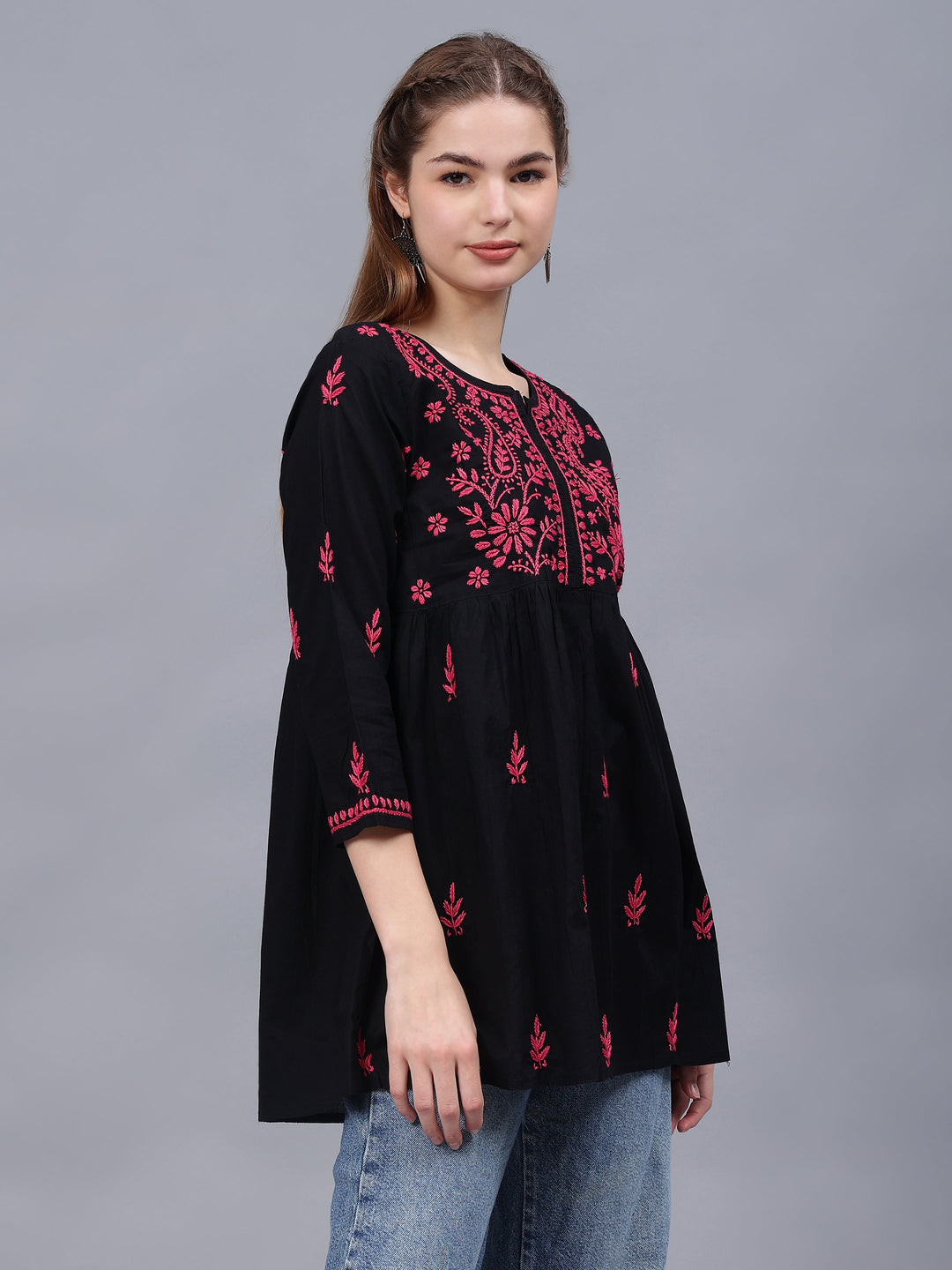 Black-Cotton-Embroidery-Chikankari-A-Line-Top