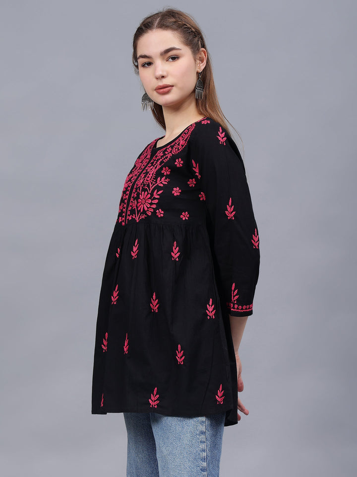 Black-Cotton-Embroidery-Chikankari-A-Line-Top