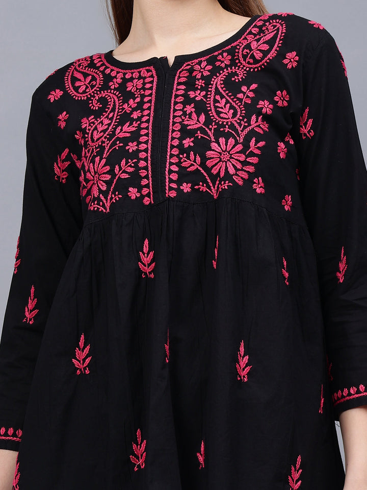 Black-Cotton-Embroidery-Chikankari-A-Line-Top