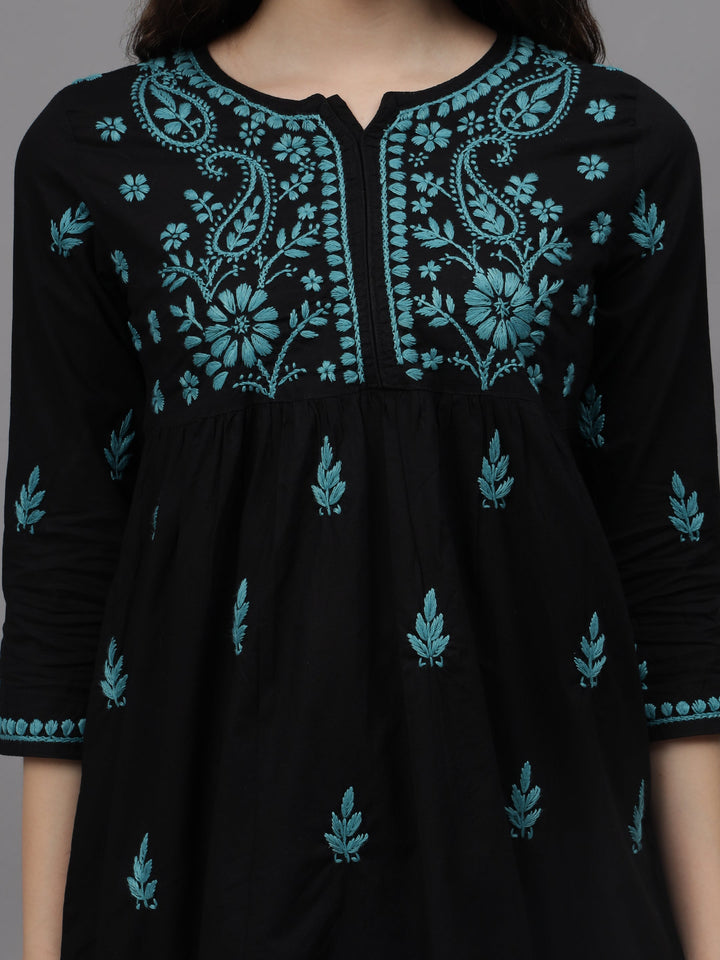 Black-Cotton-Hand-Embroidered-Chikankari-A-Line-Top