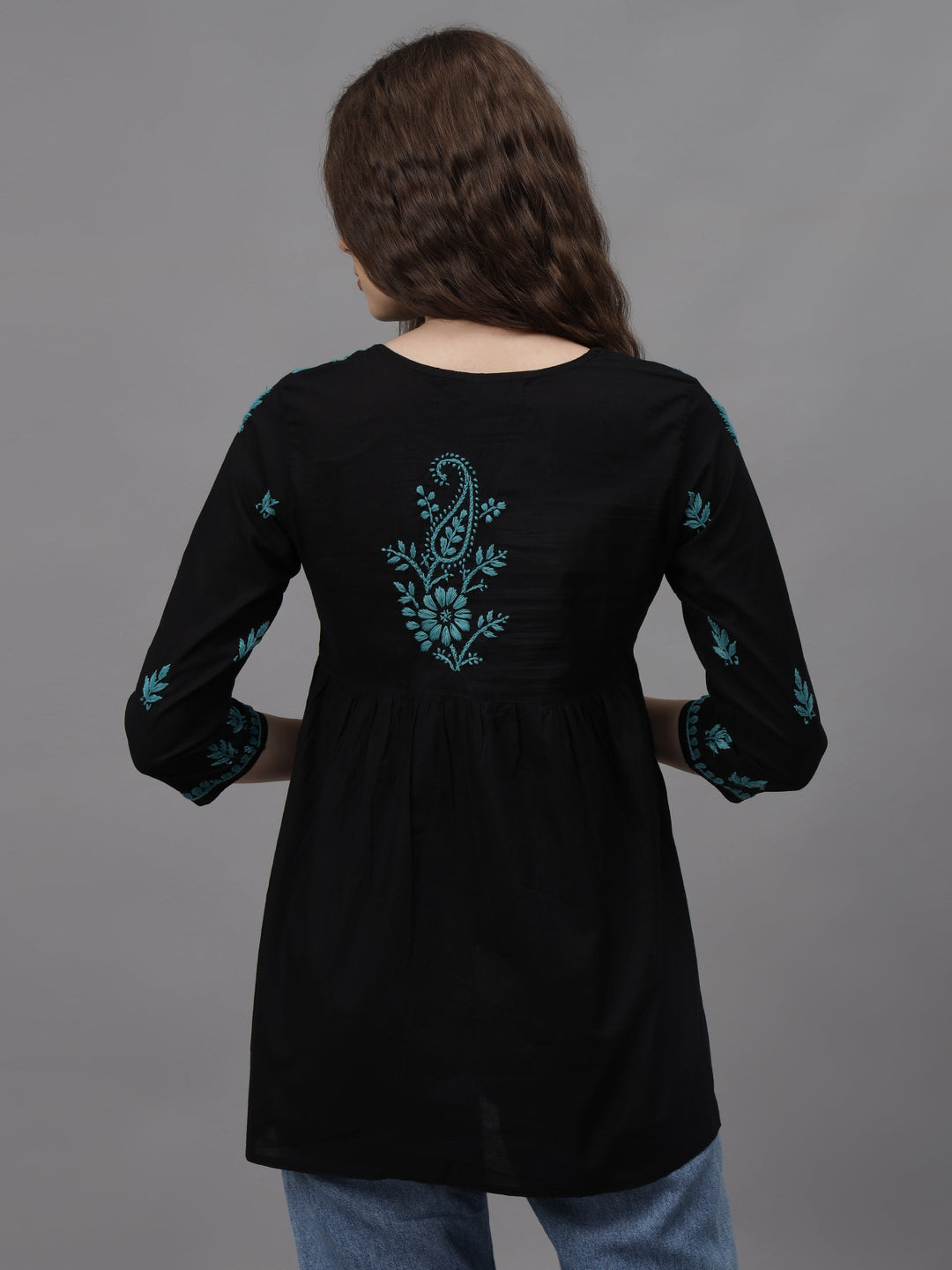 Black-Cotton-Hand-Embroidered-Chikankari-A-Line-Top