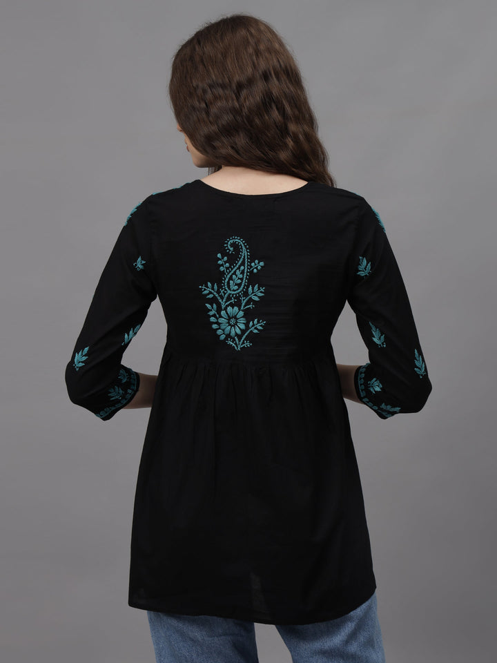 Black-Cotton-Hand-Embroidered-Chikankari-A-Line-Top