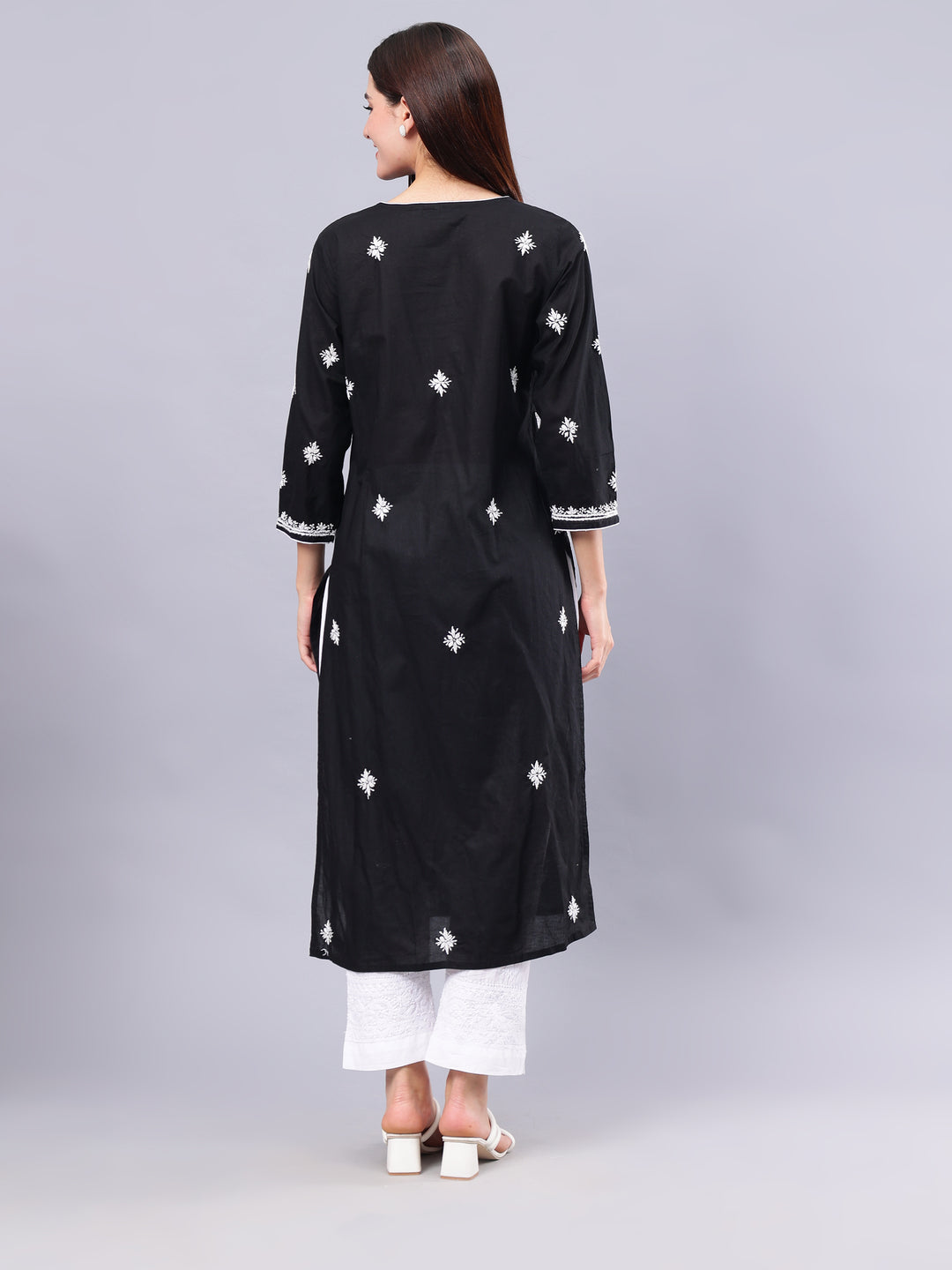 Black Cotton Embroidered Chikankari Kurti