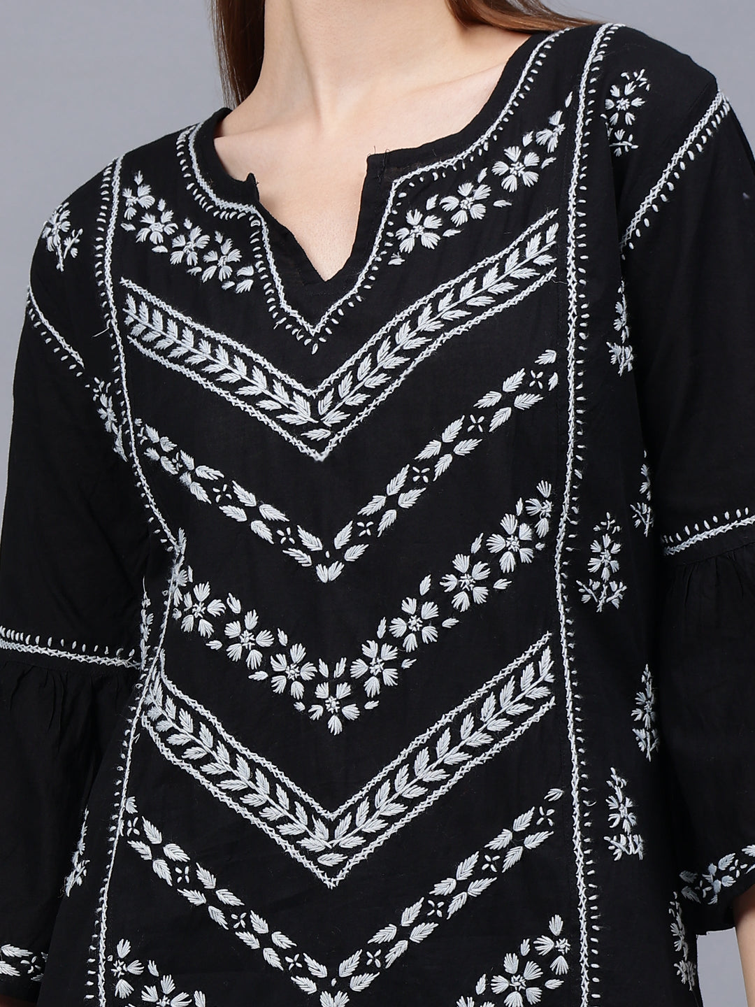 Black-Cotton-Hand-Embroidered-Chikankari-Straight-Tunic