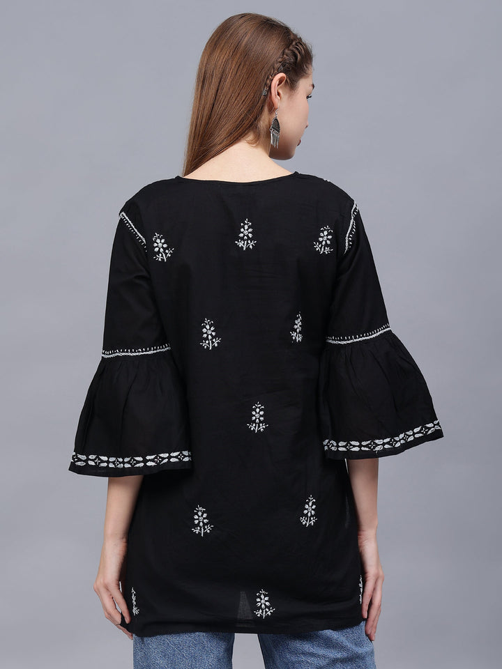 Black-Cotton-Hand-Embroidered-Chikankari-Straight-Tunic