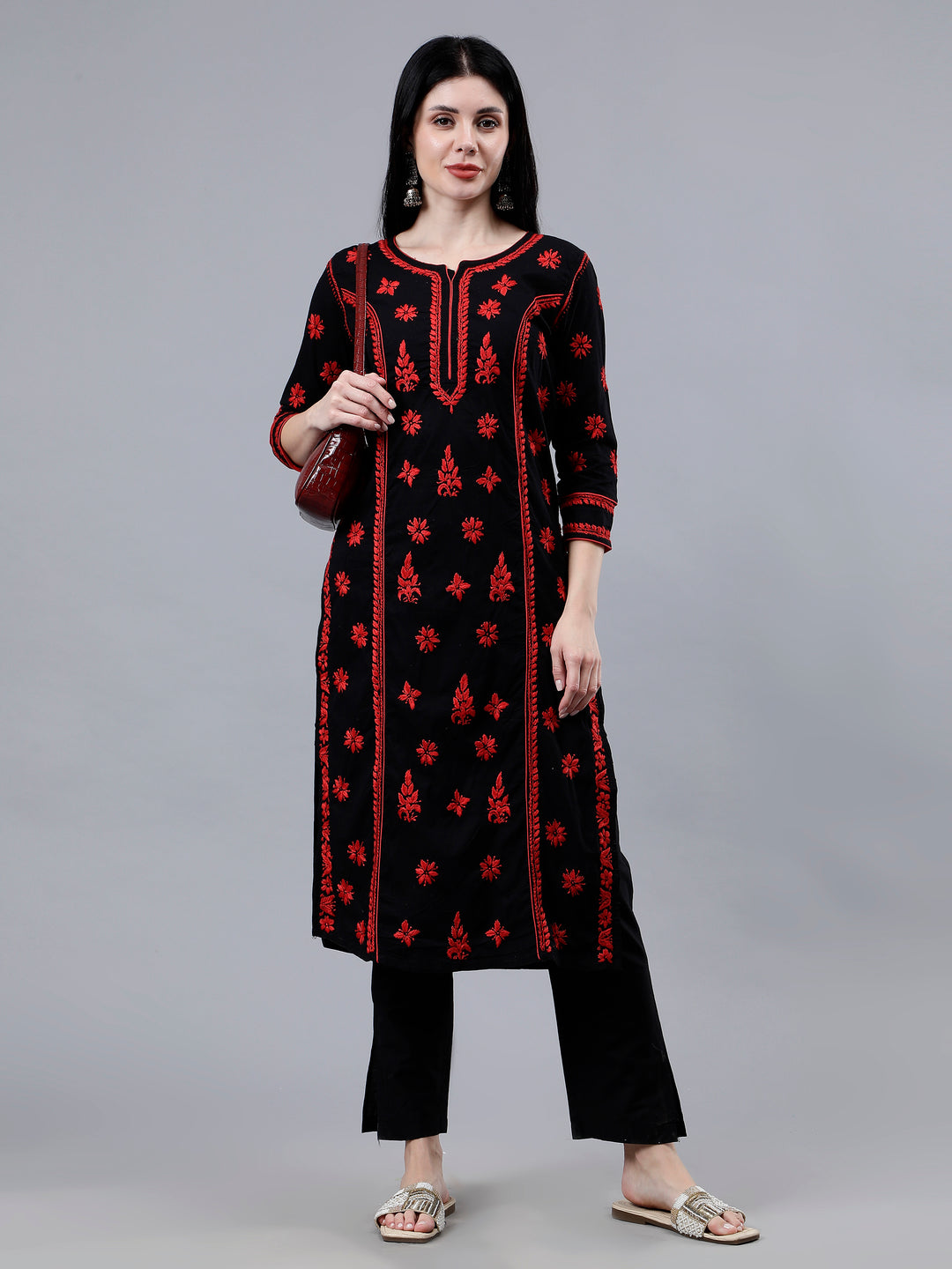 Black Cotton Hand Embroidered Chikankari Kurta