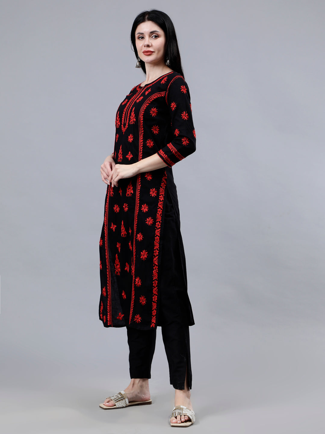 Black Cotton Hand Embroidered Chikankari Kurta