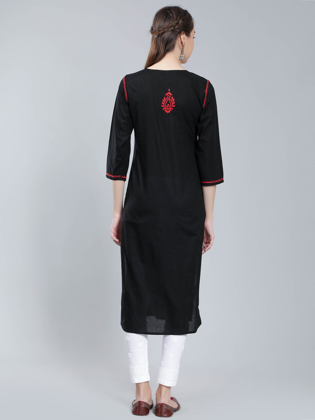 Black-Cotton-Kurta-with-Red-Chikankari-Work