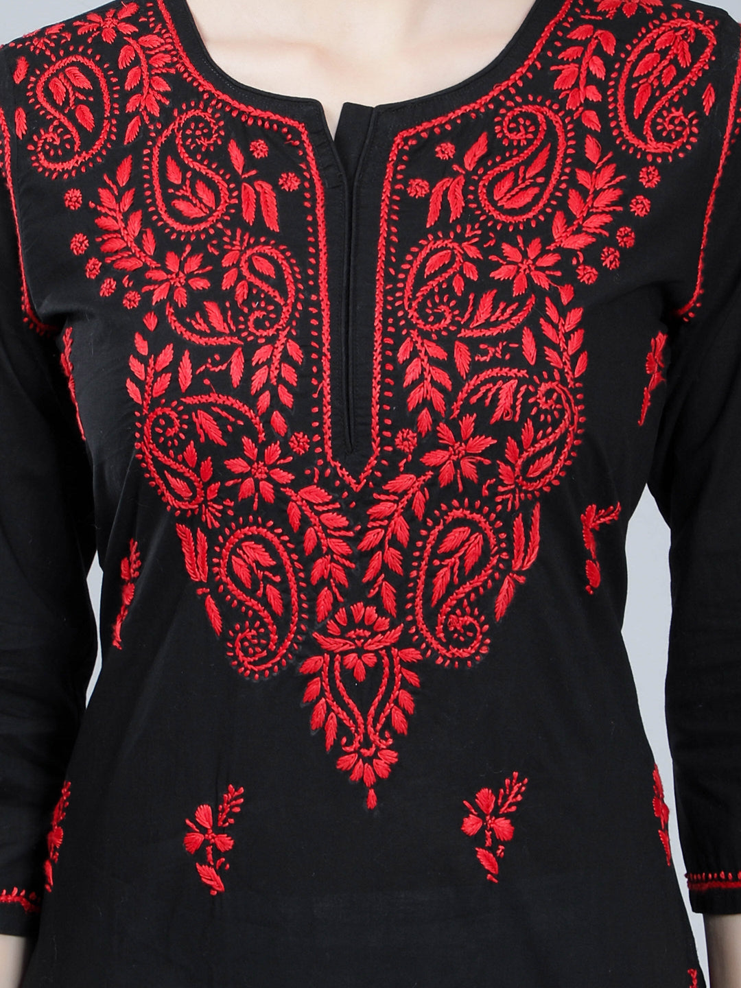 Black-Cotton-Kurta-with-Red-Chikankari-Work