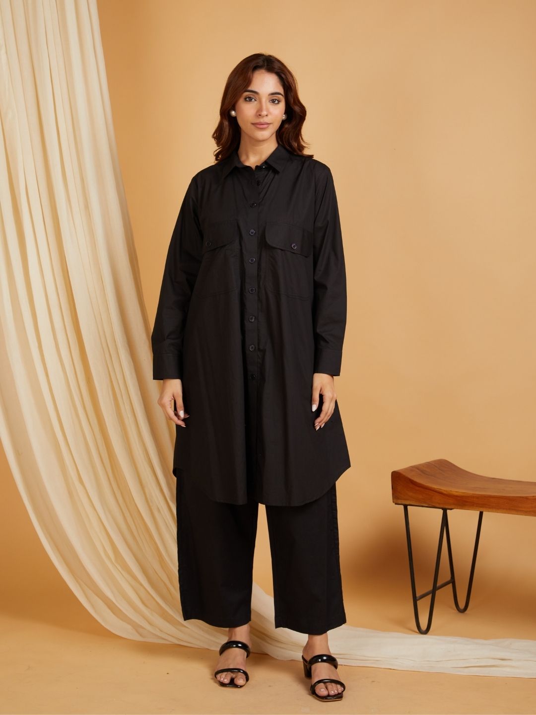 Black-Cotton-Poplin-Black-Button-Up-Co-ord-Set