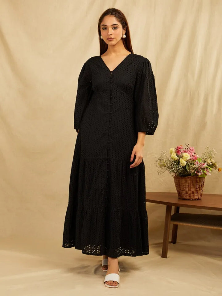 Black-Cotton-Schiffli-Broadries-Long-Dress