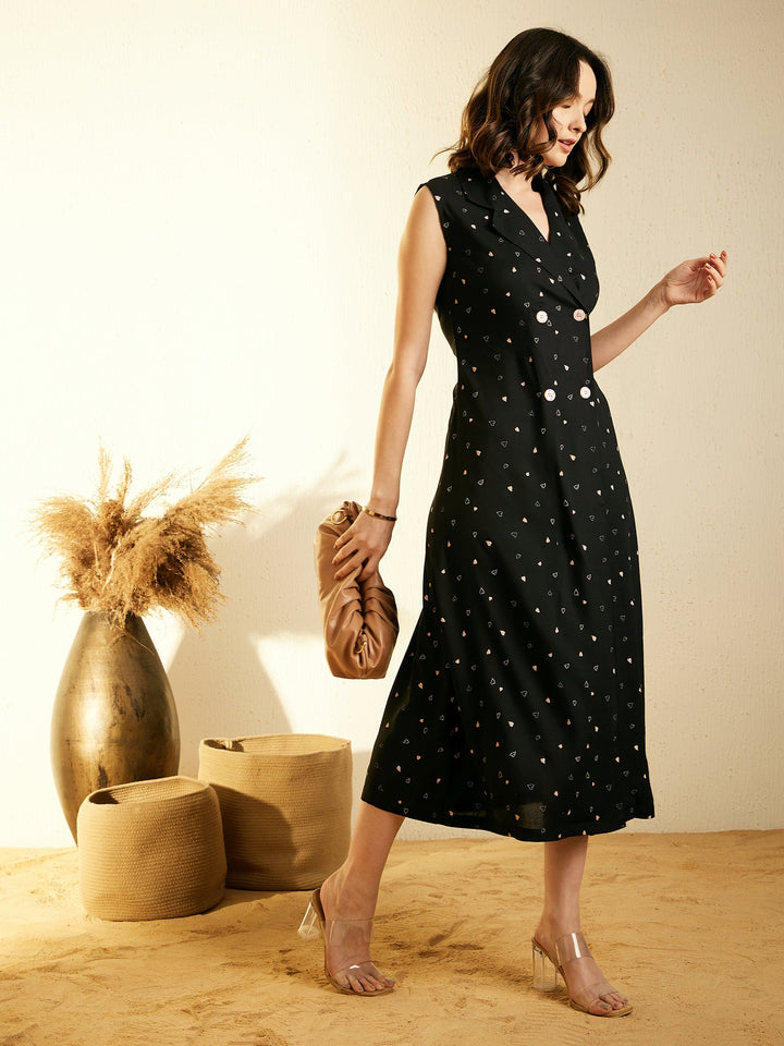 Black-Cotton-Solid-Dress-With-Lapel