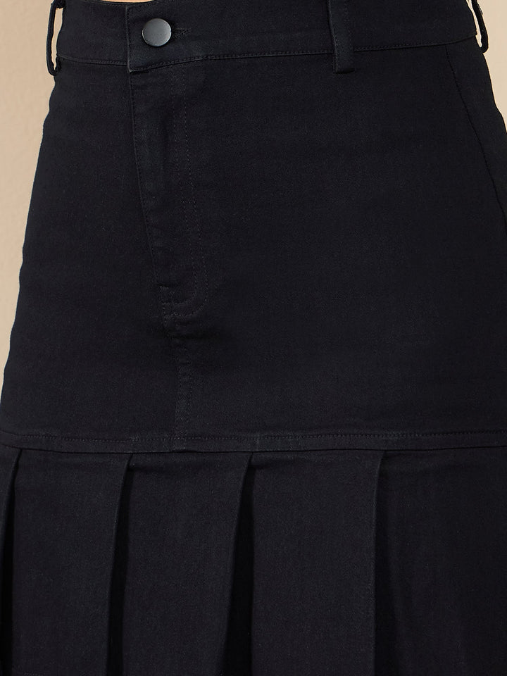 Black-Denim-Pleat-Detail-Skirt