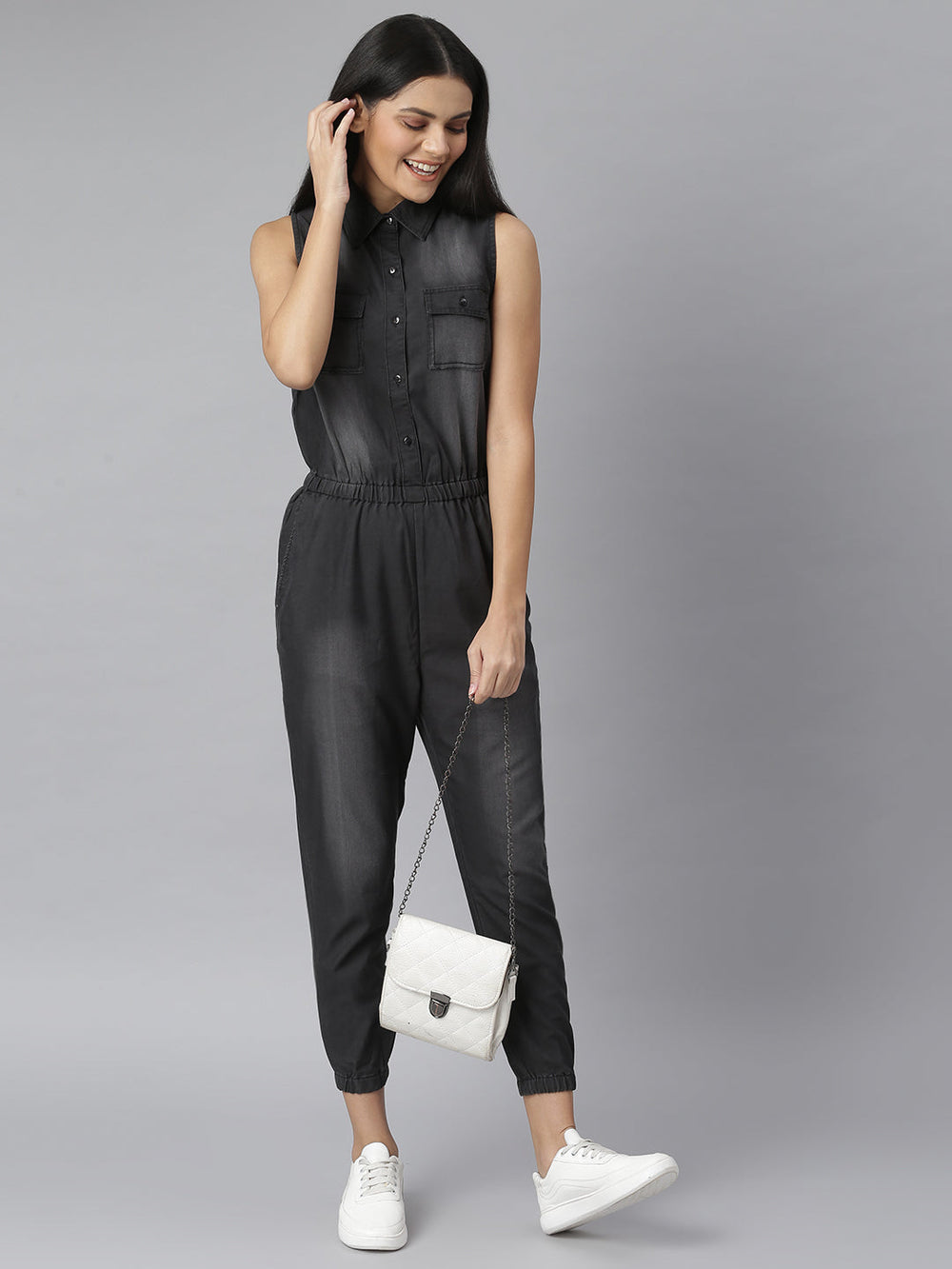 Black-Denim-Solid-Jumpsuit