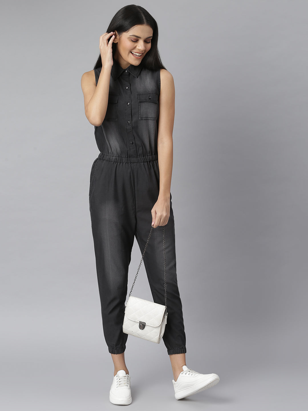 Black-Denim-Solid-Jumpsuit