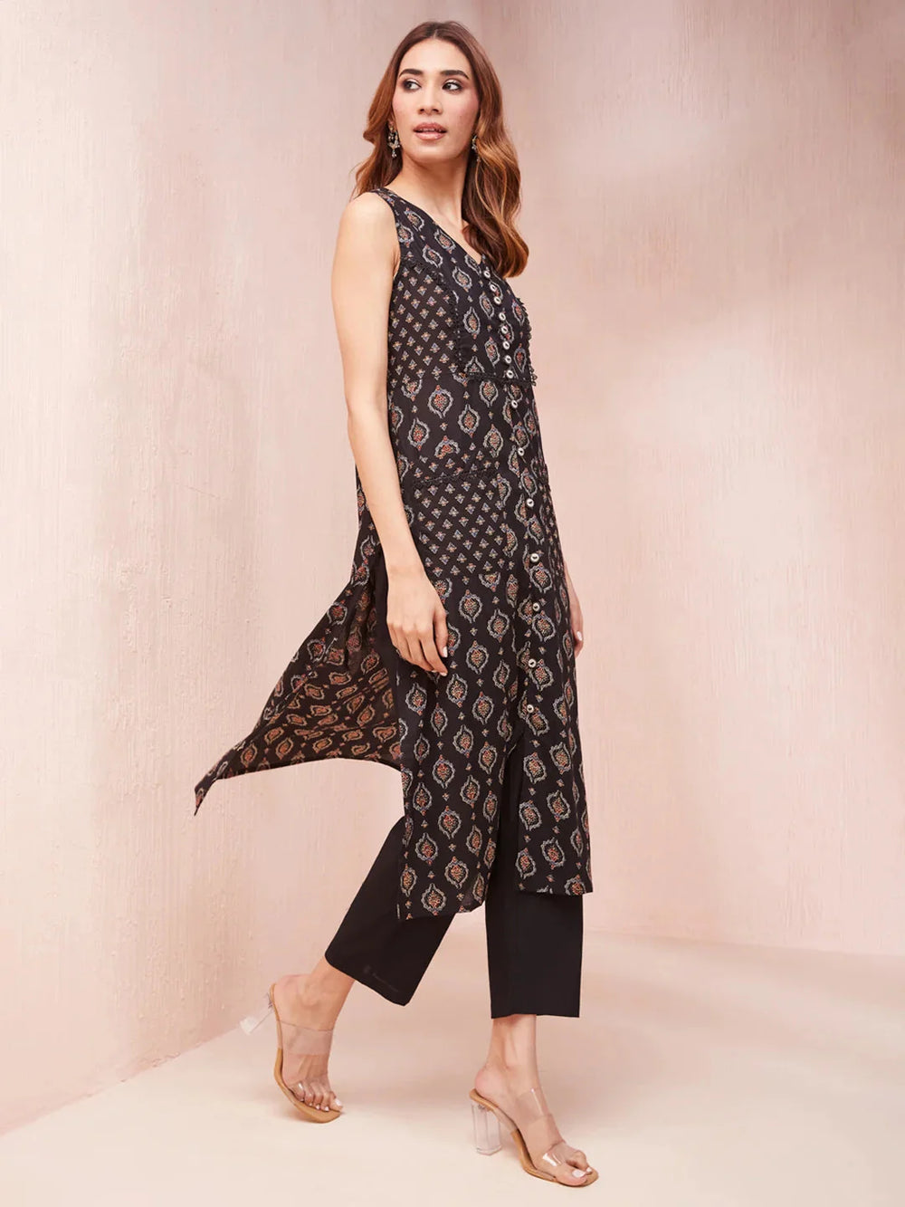 Black-Cotton-Ethnic-Motifs-Round-Neck-Straight-Kurta