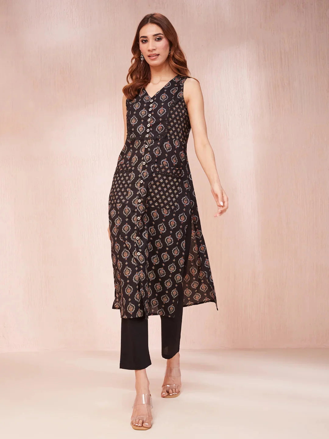 Black-Cotton-Ethnic-Motifs-Round-Neck-Straight-Kurta